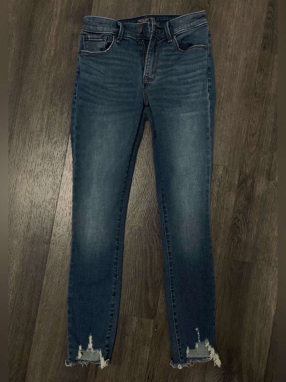 Abercrombie & Fitch Dark Blue Skinny Jeans with Raw Hem